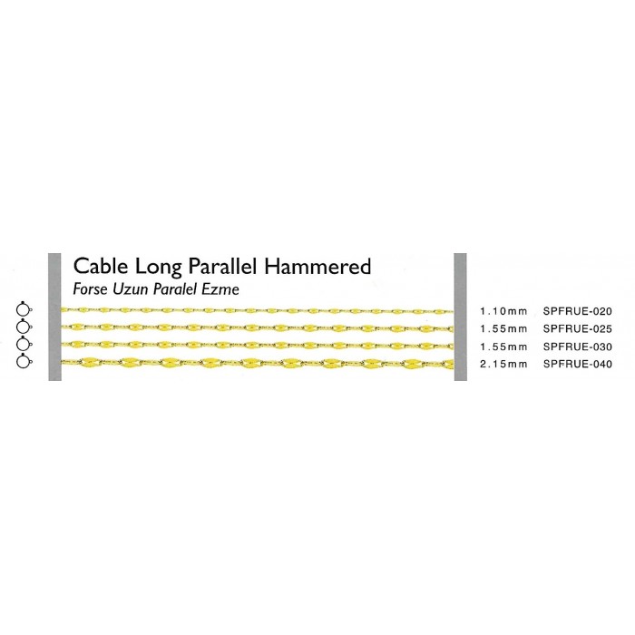  Cable Long Parallel  Hammered 2,15 mm 45 cm 1,8 gr 14 K 585